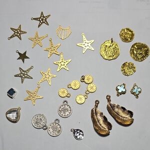Mixed Metal Charms Assortment - Starfish, Feather, Coin & Gem Accents